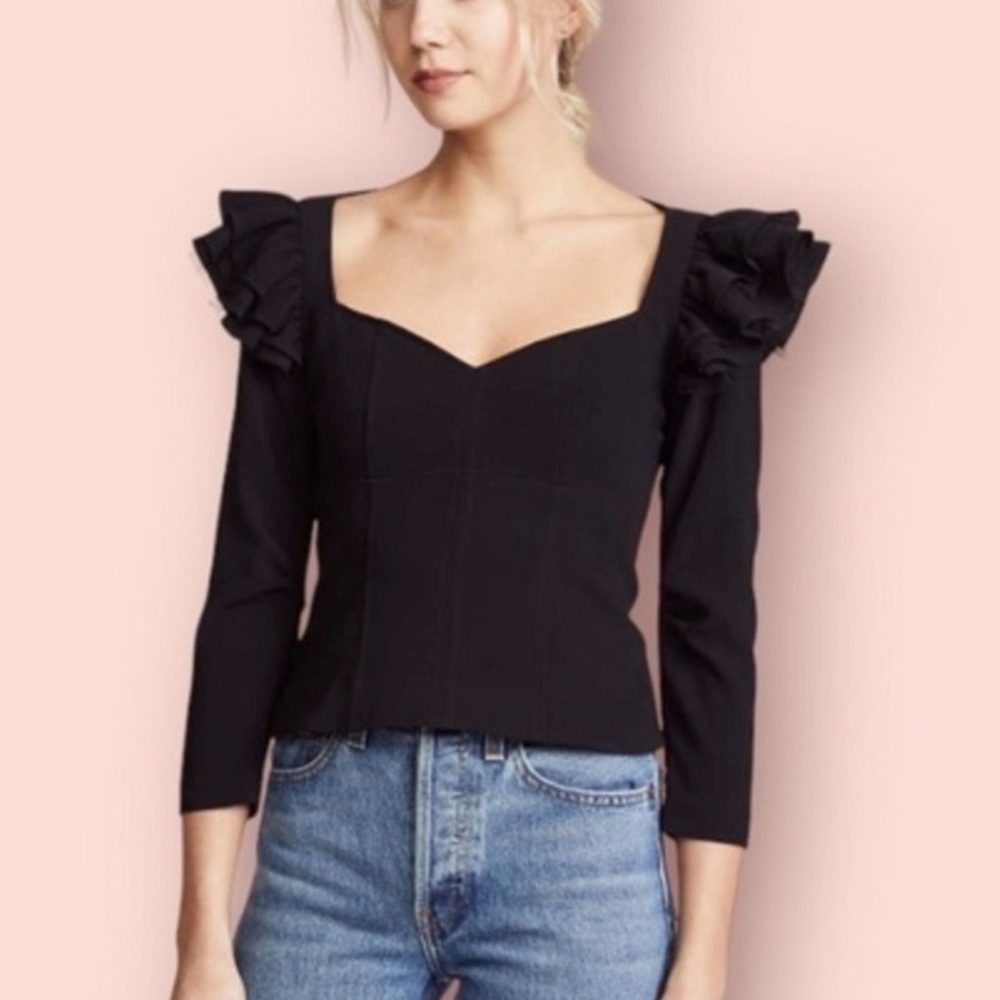 Cinq à Sept Black Ruffle Sleeve Blouse M